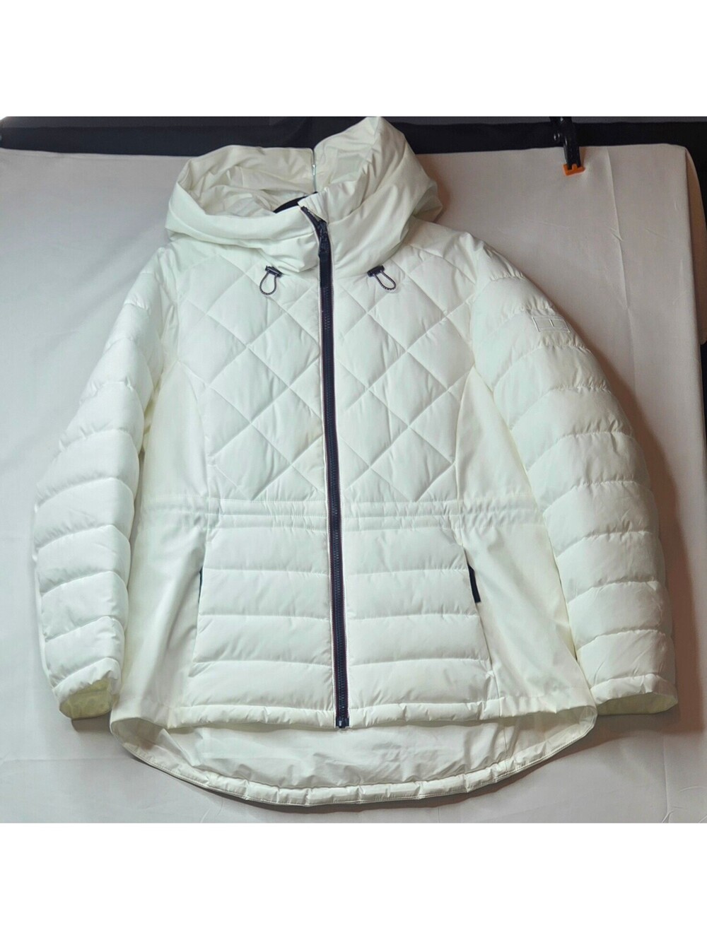 Tommy Hilfiger White Quilted Hooded Jacket Women's L NWOT Flat Lay 22 PTP